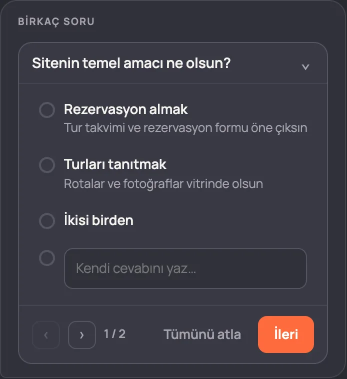 Seçenekli soru kartı