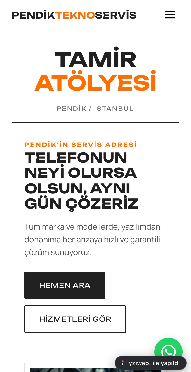 Yayınlanmış bir İyziWeb sitesinin telefon görünümü