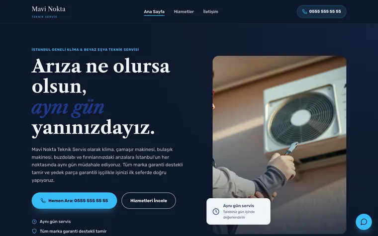 Mavi Nokta Teknik Servis — İyziWeb ile kurulmuş berber sitesi