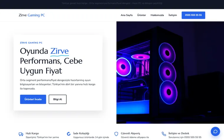 Zirve Gaming PC web sitesi